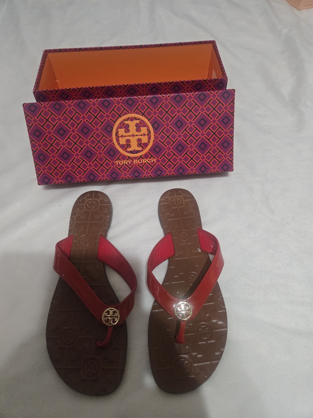 Tory Burch Red Logo Thong Sandals